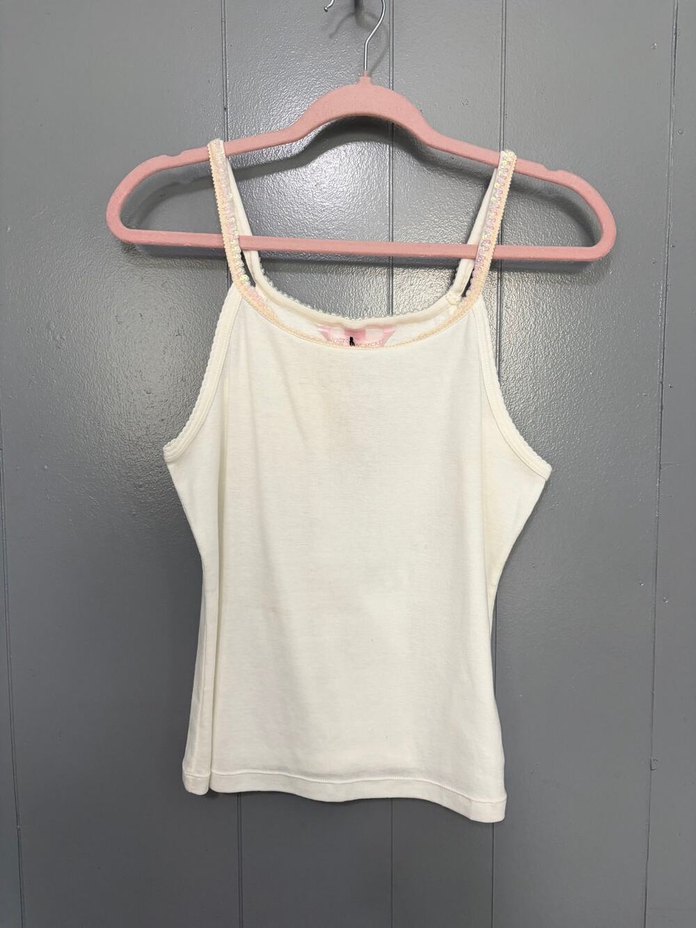 NEW Vintage Victoria's Secret Y2K White Sequin Trim Cotton Coquette Tank Top L